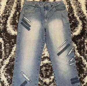 Vintage Phat Farm Baggy Embroidered Patchwork Denim Jeans 36x33
